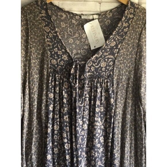 VEVERT Plus Size 1X Boho Print Lantern Sleeve Tassels Tie Neck Blouse‎ NWT - Picture 3 of 8